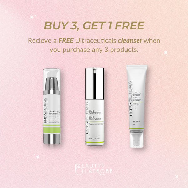 August product offer flyer stating you receive FREE Ultraceuticals Cleanser of your choice when you purchase 3 Ultraceuticals products
