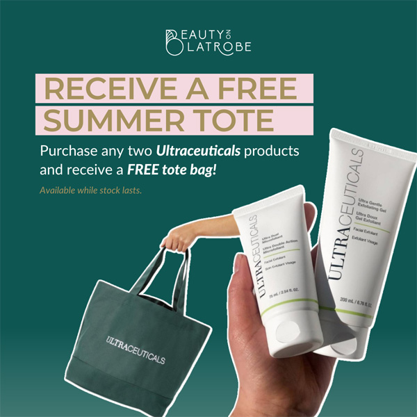 Ultraceuticals promotion details - Purchase 3 products and receive a FREE tote bag.